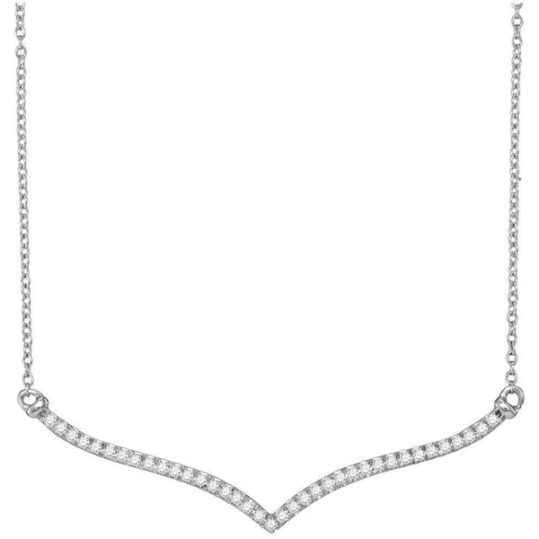 10kt White Gold Women's Round Diamond Contoured Bar Pendant Necklace 1-4 Cttw - FREE Shipping (US/CAN)-Gold & Diamond Pendants & Necklaces-JadeMoghul Inc.