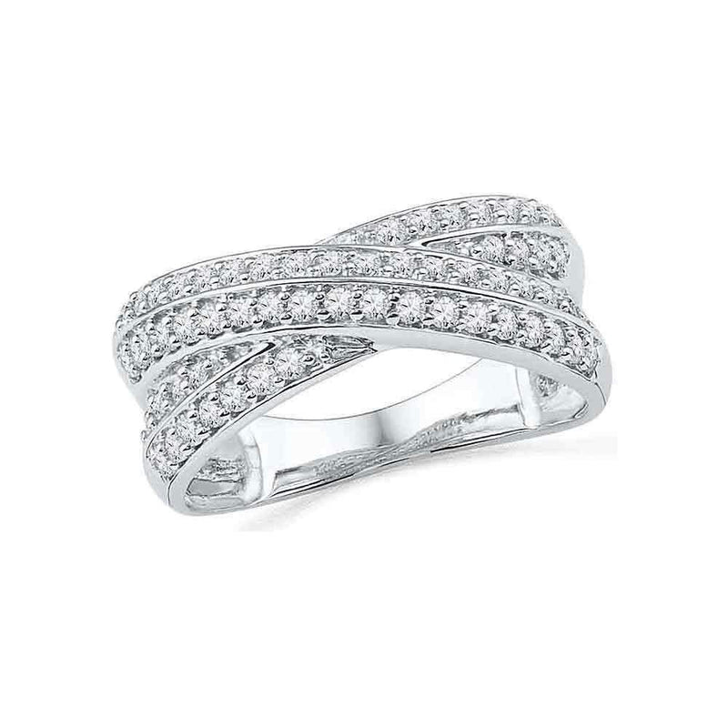 10kt White Gold Women's Round Diamond Crossover Band Ring 1/2 Cttw - FREE Shipping (US/CAN)-Gold & Diamond Bands-5.5-JadeMoghul Inc.