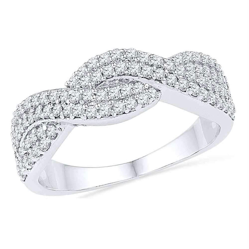 10kt White Gold Women's Round Diamond Crossover Band Ring 1/2 Cttw - FREE Shipping (US/CAN)-Gold & Diamond Bands-5-JadeMoghul Inc.