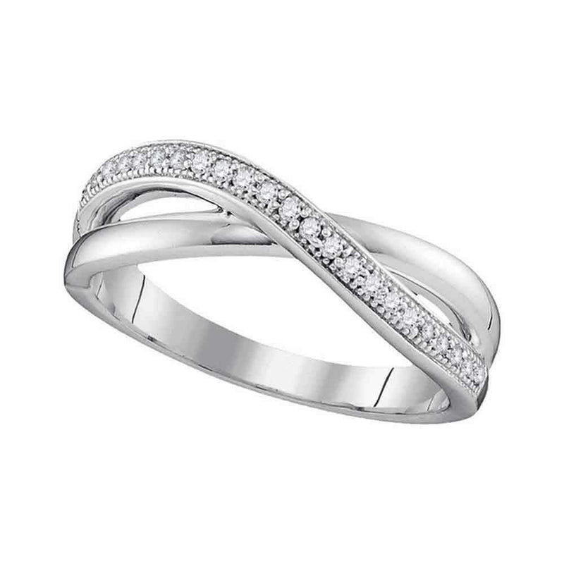 10kt White Gold Women's Round Diamond Crossover Band Ring 1/8 Cttw - FREE Shipping (US/CAN)-Gold & Diamond Bands-5-JadeMoghul Inc.