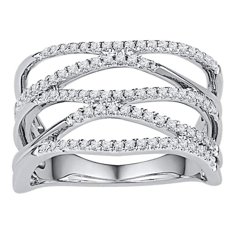 10kt White Gold Women's Round Diamond Crossover Band Ring 3/8 Cttw - FREE Shipping (US/CAN)-Gold & Diamond Bands-5-JadeMoghul Inc.