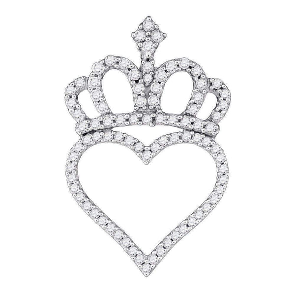 10kt White Gold Women's Round Diamond Crown Heart Pendant 1-3 Cttw - FREE Shipping (US/CAN)-Gold & Diamond Pendants & Necklaces-JadeMoghul Inc.