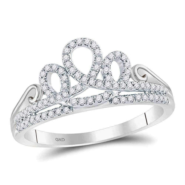 10kt White Gold Womens Round Diamond Crown Tiara Fashion Ring 1/5 Cttw-Gold & Diamond Fashion Rings-6-JadeMoghul Inc.