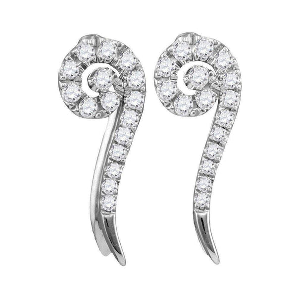 10kt White Gold Women's Round Diamond Curled Vertical Stud Earrings 1-4 Cttw - FREE Shipping (USA/CAN)-Gold & Diamond Earrings-JadeMoghul Inc.