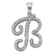 10kt White Gold Women's Round Diamond Cursive Letter B Pendant 1-6 Cttw - FREE Shipping (US/CAN)-Gold & Diamond Pendants & Necklaces-JadeMoghul Inc.