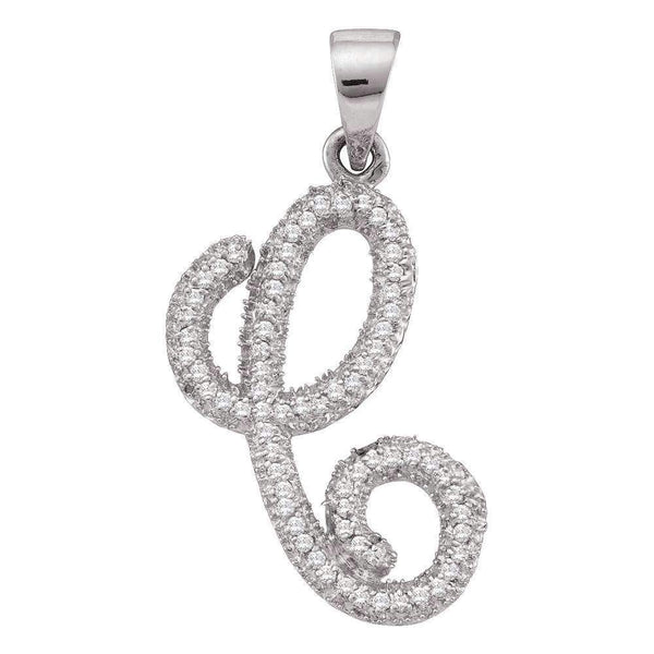 10kt White Gold Women's Round Diamond Cursive Letter C Pendant 1-5 Cttw - FREE Shipping (US/CAN)-Gold & Diamond Pendants & Necklaces-JadeMoghul Inc.