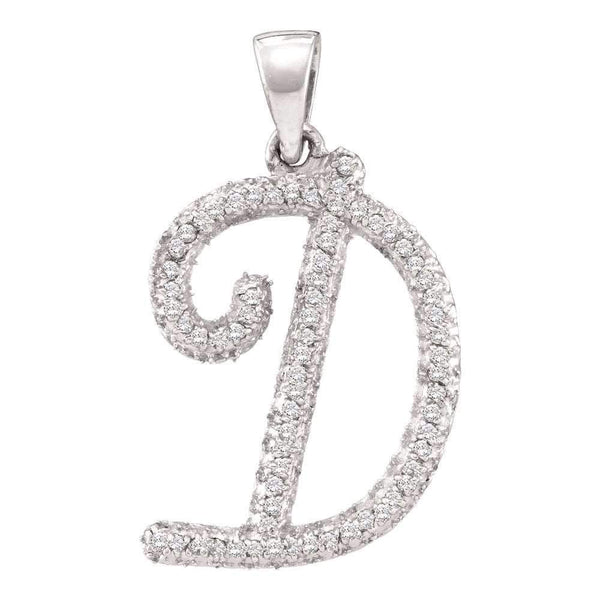 10kt White Gold Women's Round Diamond Cursive Letter D Pendant 1-6 Cttw - FREE Shipping (US/CAN)-Gold & Diamond Pendants & Necklaces-JadeMoghul Inc.