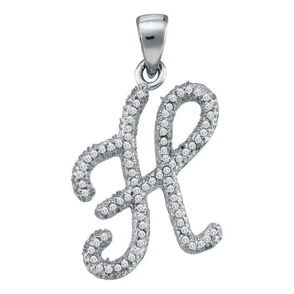 10kt White Gold Women's Round Diamond Cursive Letter H Pendant 1-5 Cttw - FREE Shipping (US/CAN)-Gold & Diamond Pendants & Necklaces-JadeMoghul Inc.