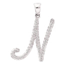 10kt White Gold Women's Round Diamond Cursive Letter N Pendant 1-5 Cttw - FREE Shipping (US/CAN)-Gold & Diamond Pendants & Necklaces-JadeMoghul Inc.