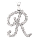 10kt White Gold Women's Round Diamond Cursive Letter R Pendant 1-6 Cttw - FREE Shipping (US/CAN)-Gold & Diamond Pendants & Necklaces-JadeMoghul Inc.