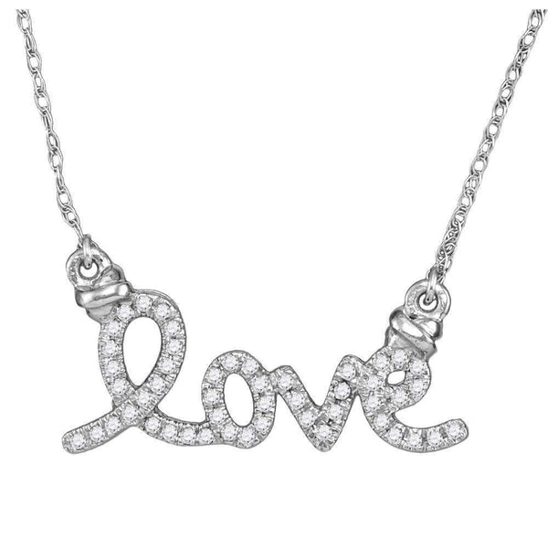 10kt White Gold Womens Round Diamond Cursive Love Pendant Necklace 1-8 Cttw-Gold & Diamond Pendants & Necklaces-JadeMoghul Inc.