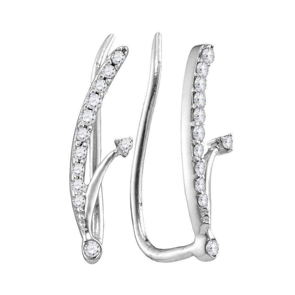 10kt White Gold Women's Round Diamond Curved Climber Earrings 1-10 Cttw - FREE Shipping (US/CAN)-Gold & Diamond Earrings-JadeMoghul Inc.