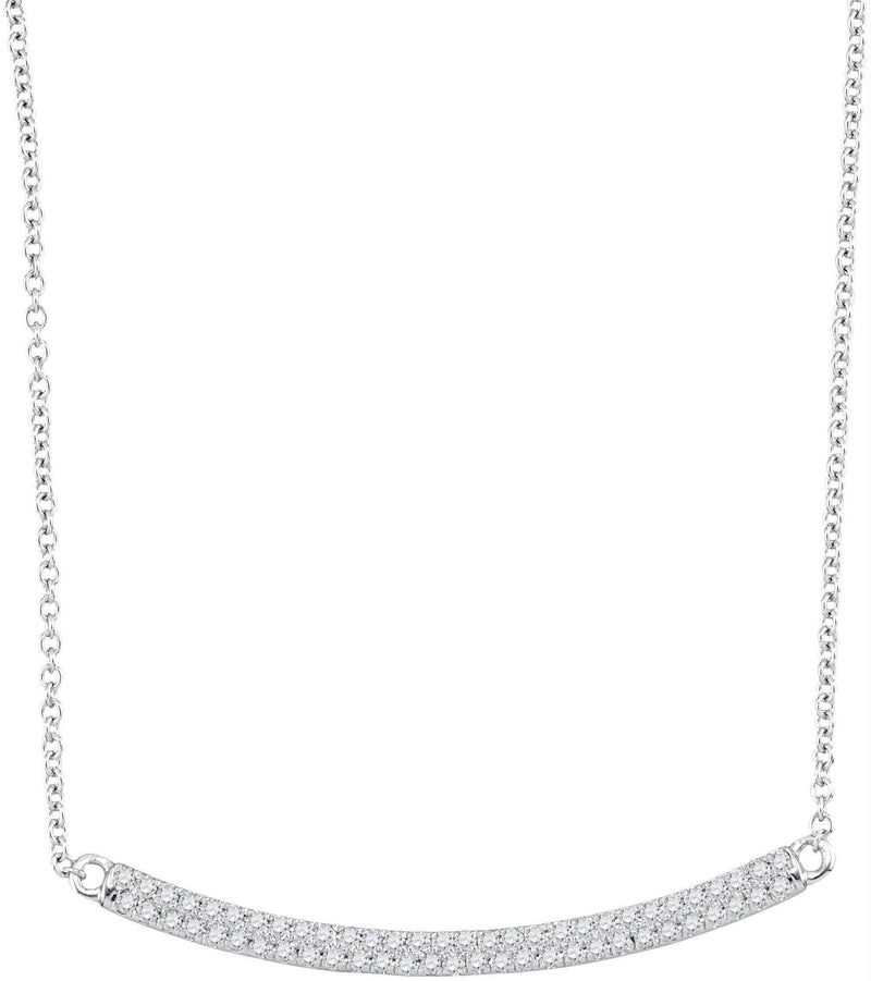 10kt White Gold Women's Round Diamond Curved Horizontal Bar Pendant Necklace 1-4 Cttw - FREE Shipping (US/CAN)-Gold & Diamond Pendants & Necklaces-JadeMoghul Inc.