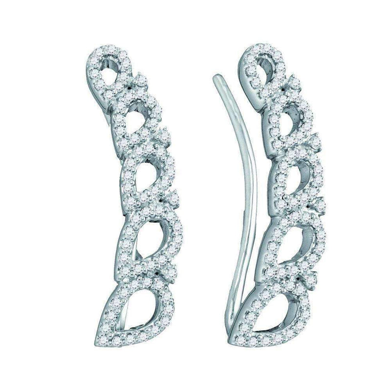 10kt White Gold Women's Round Diamond Curved Teardrop Climber Earrings 1-3 Cttw - FREE Shipping (US/CAN)-Gold & Diamond Earrings-JadeMoghul Inc.