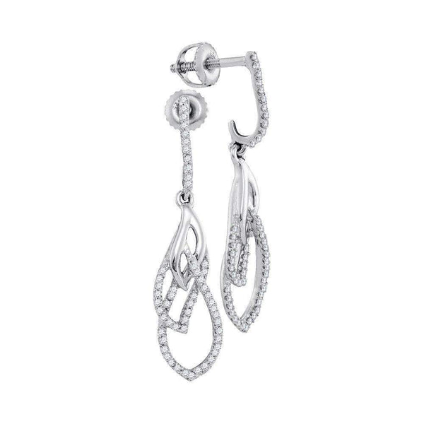 10kt White Gold Women's Round Diamond Dangle Earrings 1-4 Cttw - FREE Shipping (US/CAN)-Gold & Diamond Earrings-JadeMoghul Inc.