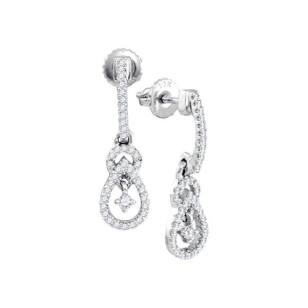 10kt White Gold Women's Round Diamond Dangle Earrings 1-5 Cttw - FREE Shipping (USA/CAN)-Gold & Diamond Earrings-JadeMoghul Inc.