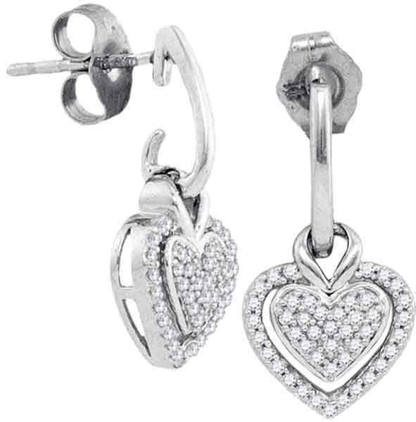 10kt White Gold Women's Round Diamond Dangle Earrings 1-5 Cttw - FREE Shipping (USA/CAN)-Gold & Diamond Earrings-JadeMoghul Inc.