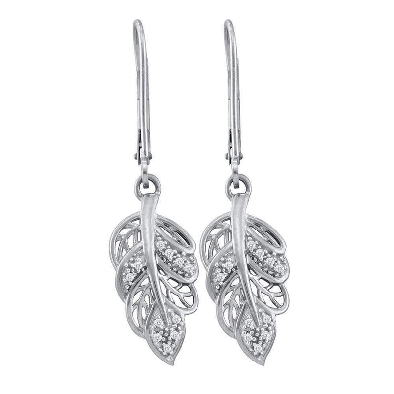 10kt White Gold Women's Round Diamond Dangle Leaf Leaves Wire Earrings 1-20 Cttw - FREE Shipping (US/CAN)-Gold & Diamond Earrings-JadeMoghul Inc.