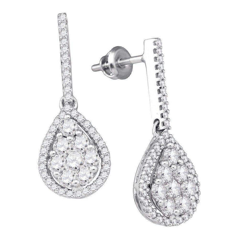 10kt White Gold Womens Round Diamond Dangle Screwback Earrings 1-1-2 Cttw - FREE Shipping (US/CAN)-Gold & Diamond Earrings-JadeMoghul Inc.