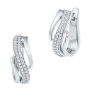 10kt White Gold Women's Round Diamond Diagonal Double Row Hoop Earrings 1-4 Cttw - FREE Shipping (USA/CAN)-Gold & Diamond Earrings-JadeMoghul Inc.