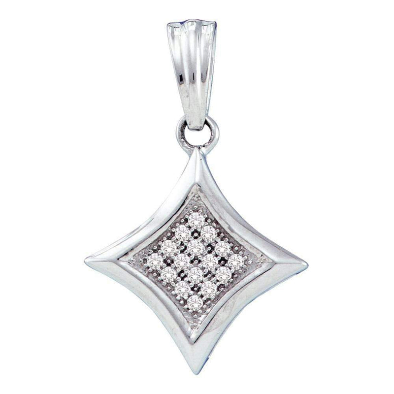 10kt White Gold Women's Round Diamond Diagonal Kite Square Cluster Pendant 1-20 Cttw - FREE Shipping (US/CAN)-Gold & Diamond Pendants & Necklaces-JadeMoghul Inc.