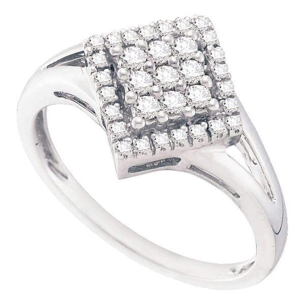 10kt White Gold Women's Round Diamond Diagonal Square Cluster Ring 1/4 Cttw - FREE Shipping (US/CAN)-Rings And Bands-5-JadeMoghul Inc.
