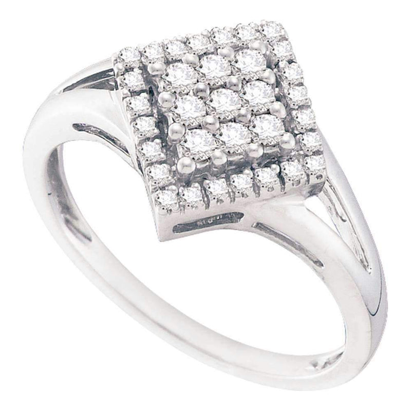 10kt White Gold Women's Round Diamond Diagonal Square Cluster Ring 1/4 Cttw - FREE Shipping (US/CAN)-Rings And Bands-5-JadeMoghul Inc.