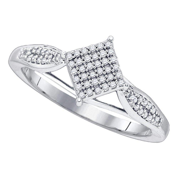 10kt White Gold Women's Round Diamond Diagonal Square Cluster Ring 1/5 Cttw - FREE Shipping (US/CAN)-Rings And Bands-5-JadeMoghul Inc.