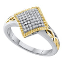 10kt White Gold Women's Round Diamond Diagonal Square Milgrain Frame Cluster Ring 1/6 Cttw - FREE Shipping (US/CAN)-Gold & Diamond Cluster Rings-5-JadeMoghul Inc.