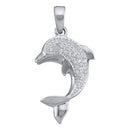 10kt White Gold Women's Round Diamond Dolphin Fish Animal Pendant 1-10 Cttw - FREE Shipping (US/CAN)-Gold & Diamond Pendants & Necklaces-JadeMoghul Inc.