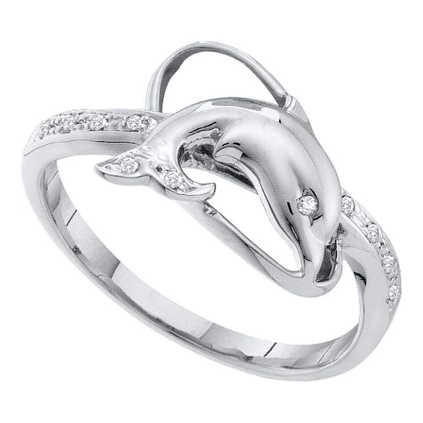 10kt White Gold Womens Round Diamond Dolphin Fish Animal Ring 1/20 Cttw - FREE Shipping (US/CAN)-Gold & Diamond Rings-5-JadeMoghul Inc.