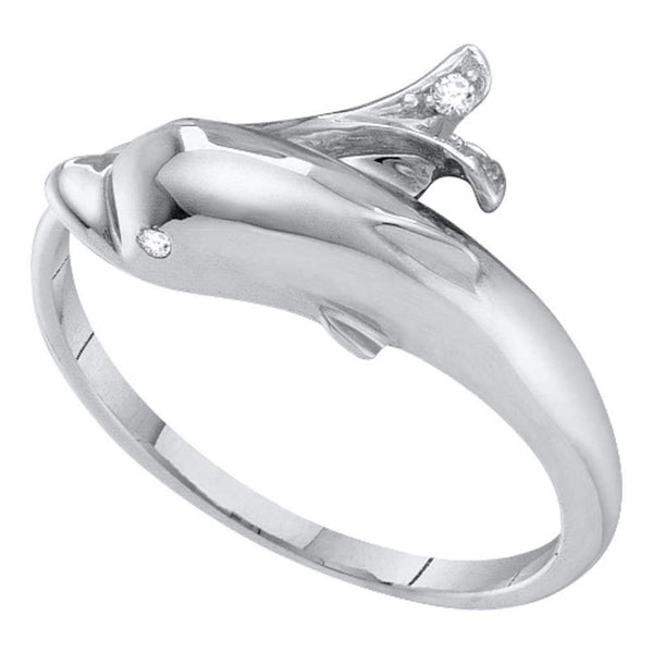 10kt White Gold Women's Round Diamond Dolphin Fish Animal Wrap Ring .03 Cttw - FREE Shipping (US/CAN)-Gold & Diamond Rings-5-JadeMoghul Inc.