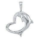 10kt White Gold Women's Round Diamond Dolphin Heart Pendant .03 Cttw - FREE Shipping (US/CAN)-Gold & Diamond Pendants & Necklaces-JadeMoghul Inc.