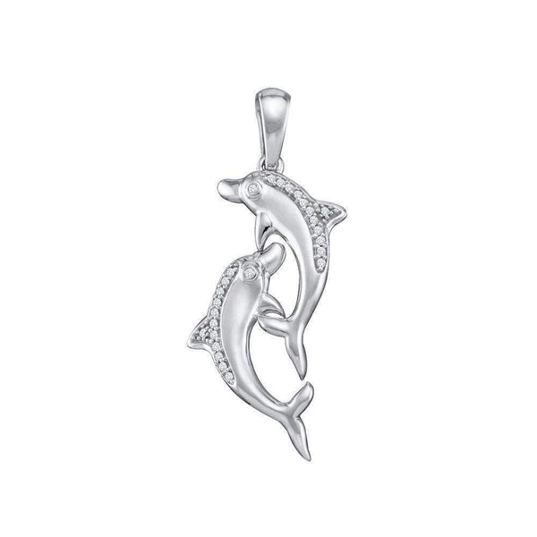 10kt White Gold Womens Round Diamond Dolphin Nautical Animal Pendant 1-12 Cttw - FREE Shipping (US/CAN)-Gold & Diamond Pendants & Necklaces-JadeMoghul Inc.