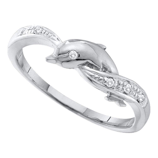 10kt White Gold Women's Round Diamond Dolphin Ring .03 Cttw - FREE Shipping (US/CAN)-Gold & Diamond Rings-5.5-JadeMoghul Inc.