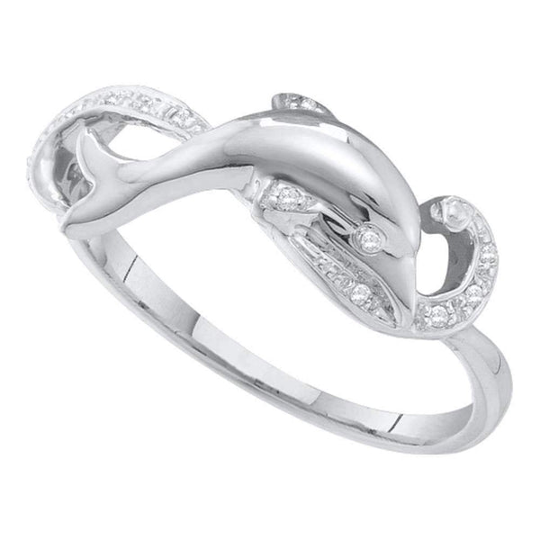 10kt White Gold Women's Round Diamond Dolphin Ring 1/20 Cttw - FREE Shipping (US/CAN)-Gold & Diamond Rings-5-JadeMoghul Inc.
