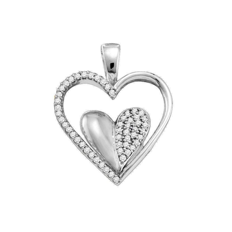 10kt White Gold Women's Round Diamond Double Cradled Heart Love Pendant 1-5 Cttw - FREE Shipping (US/CAN)-Gold & Diamond Pendants & Necklaces-JadeMoghul Inc.