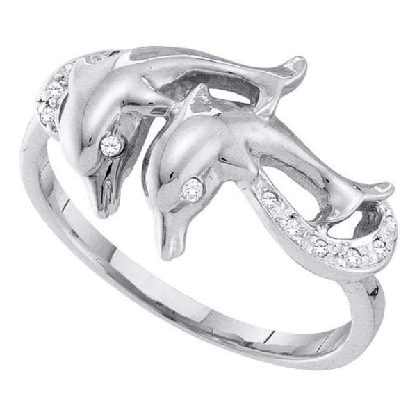 10kt White Gold Womens Round Diamond Double Dolphin Accent Ring 1/20 Cttw - FREE Shipping (US/CAN)-Gold & Diamond Rings-5-JadeMoghul Inc.