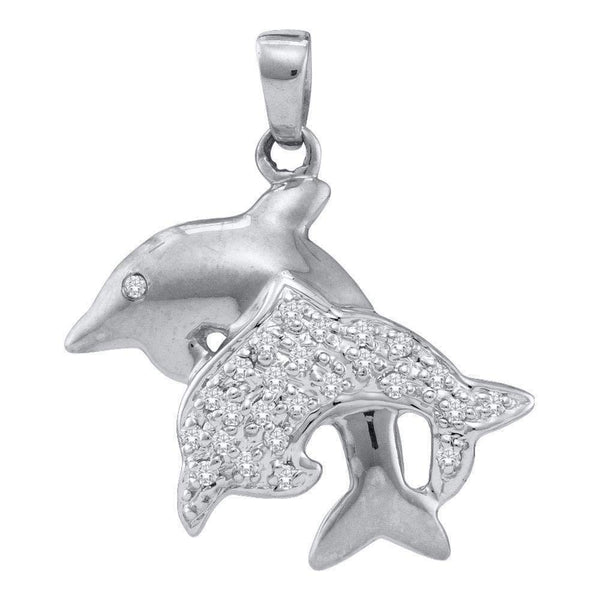 10kt White Gold Women's Round Diamond Double Dolphin Fish Animal Pendant 1-8 Cttw - FREE Shipping (US/CAN)-Gold & Diamond Pendants & Necklaces-JadeMoghul Inc.