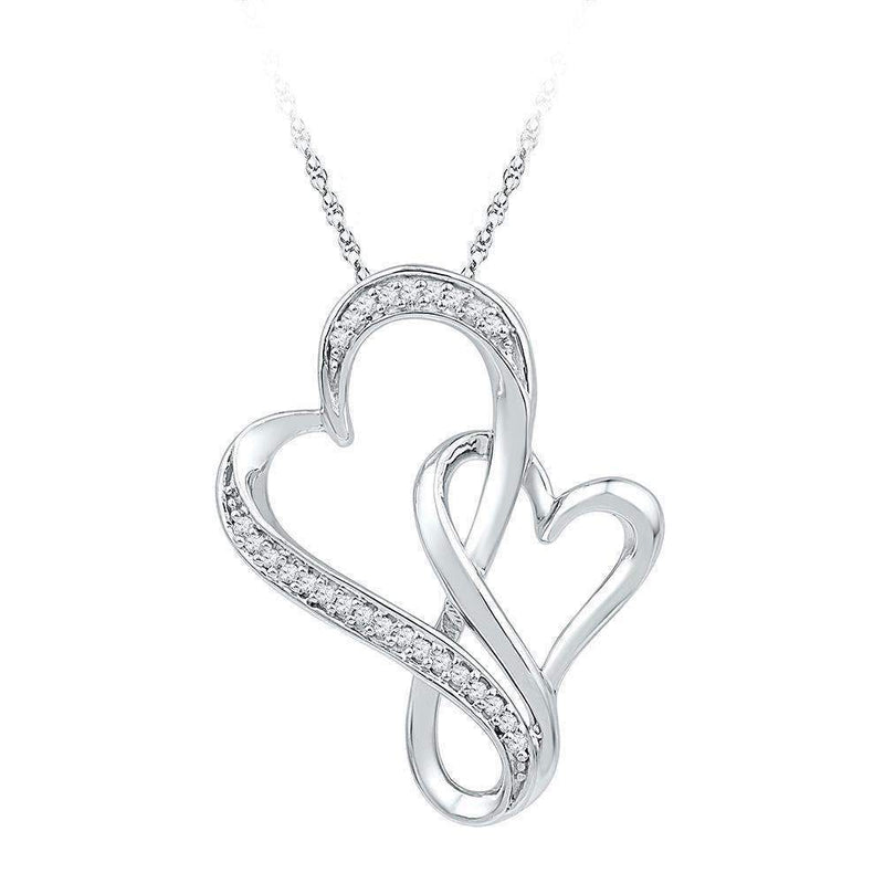 10kt White Gold Women's Round Diamond Double Entwined Heart Pendant 1-10 Cttw - FREE Shipping (US/CAN)-Gold & Diamond Pendants & Necklaces-JadeMoghul Inc.