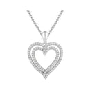 10kt White Gold Women's Round Diamond Double Frame Heart Pendant 1-2 Cttw - FREE Shipping (US/CAN)-Gold & Diamond Pendants & Necklaces-JadeMoghul Inc.