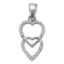 10kt White Gold Womens Round Diamond Double Hanging Heart Pendant 1-10 Cttw - FREE Shipping (US/CAN)-Gold & Diamond Pendants & Necklaces-JadeMoghul Inc.