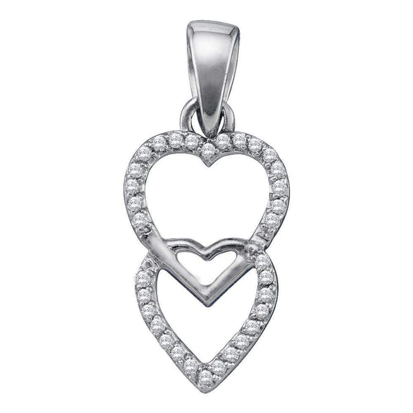 10kt White Gold Womens Round Diamond Double Hanging Heart Pendant 1-10 Cttw - FREE Shipping (US/CAN)-Gold & Diamond Pendants & Necklaces-JadeMoghul Inc.