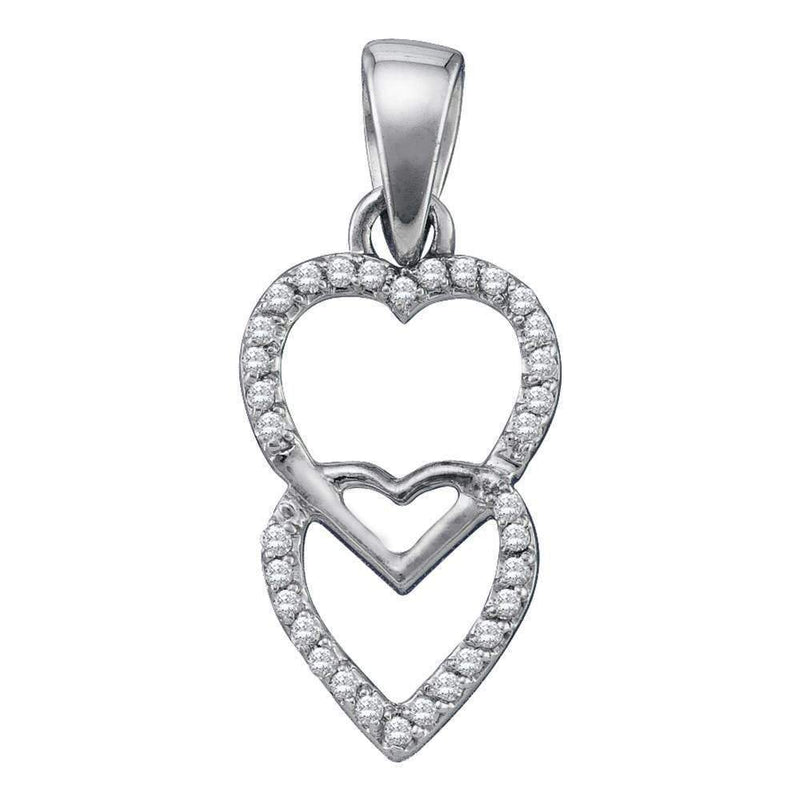 10kt White Gold Womens Round Diamond Double Hanging Heart Pendant 1-10 Cttw - FREE Shipping (US/CAN)-Gold & Diamond Pendants & Necklaces-JadeMoghul Inc.