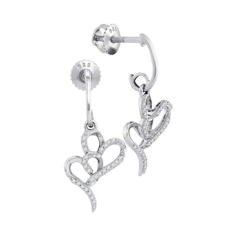 10kt White Gold Women's Round Diamond Double Heart Dangle Earrings 1-6 Cttw - FREE Shipping (USA/CAN)-Gold & Diamond Earrings-JadeMoghul Inc.