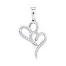 10kt White Gold Women's Round Diamond Double Heart Love Pendant 1-10 Cttw - FREE Shipping (US/CAN)-Gold & Diamond Pendants & Necklaces-JadeMoghul Inc.