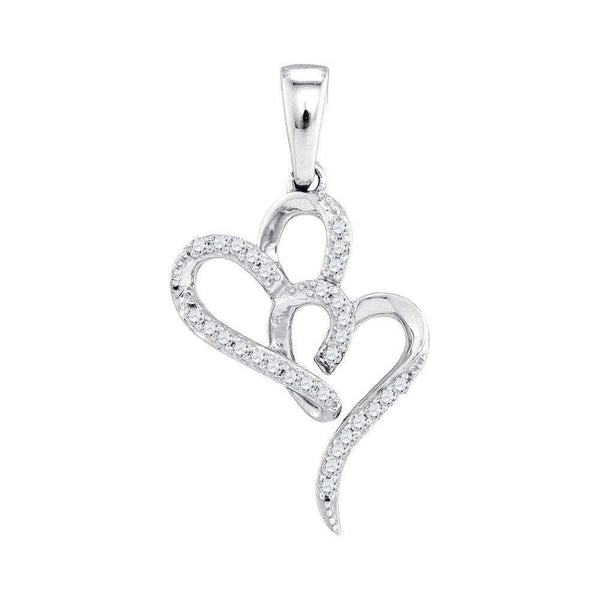 10kt White Gold Women's Round Diamond Double Heart Love Pendant 1-10 Cttw - FREE Shipping (US/CAN)-Gold & Diamond Pendants & Necklaces-JadeMoghul Inc.
