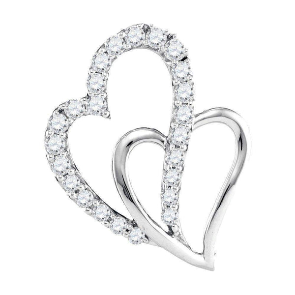 10kt White Gold Women's Round Diamond Double Heart Love Pendant 3-8 Cttw - FREE Shipping (US/CAN)-Gold & Diamond Pendants & Necklaces-JadeMoghul Inc.