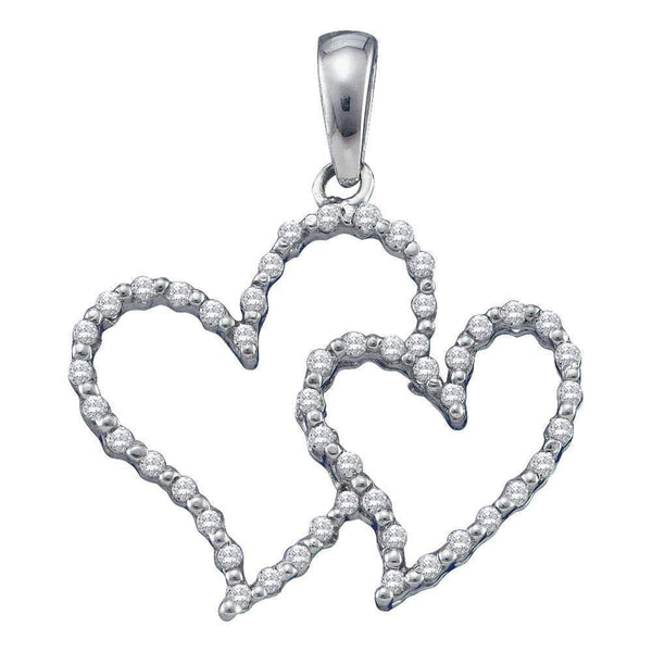 10kt White Gold Women's Round Diamond Double Heart Outline Pendant 1-6 Cttw - FREE Shipping (US/CAN)-Gold & Diamond Pendants & Necklaces-JadeMoghul Inc.