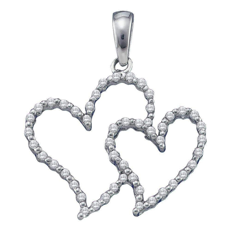 10kt White Gold Women's Round Diamond Double Heart Outline Pendant 1-6 Cttw - FREE Shipping (US/CAN)-Gold & Diamond Pendants & Necklaces-JadeMoghul Inc.